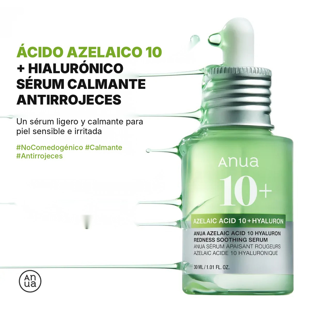 Anua Sérum Calmante Antirrojeces con Ácido Azelaico 10 + Hialurónico (30 ml)